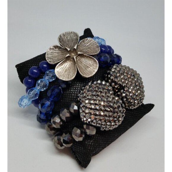 BUNDLE lot 2 layered fun statement stretch bracelets puff hearts and flower - Picture 2 of 3